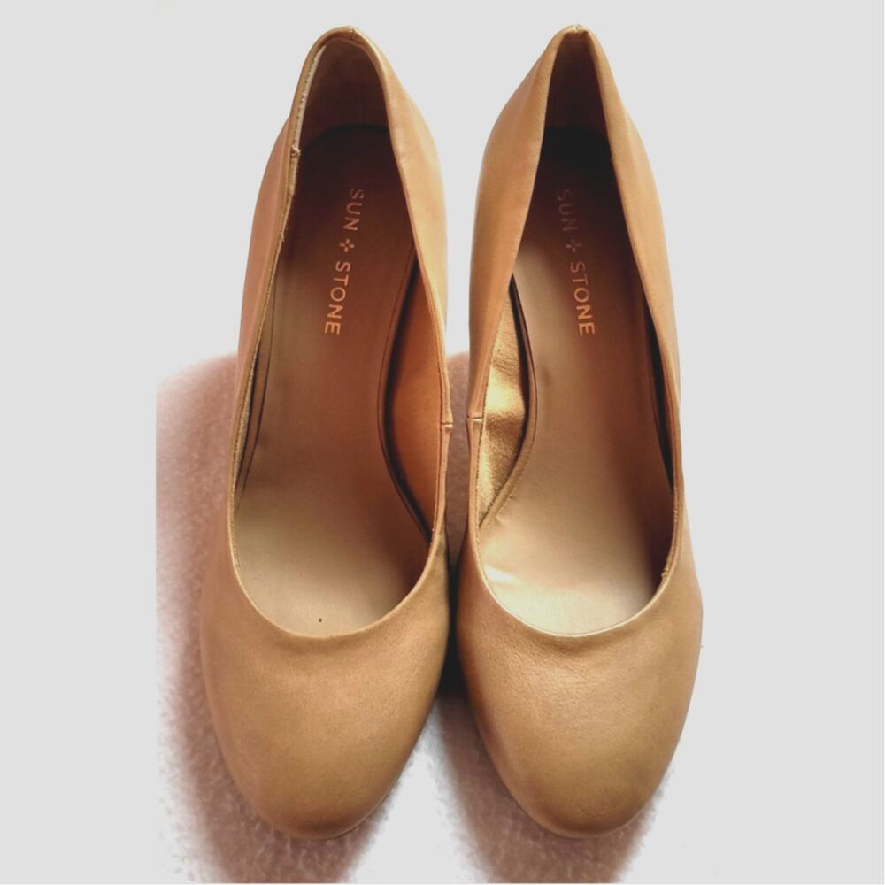Sun + Stone Womens Felix Faux Leather Heels Pumps Tan Beige 9 M Boss Corpcore